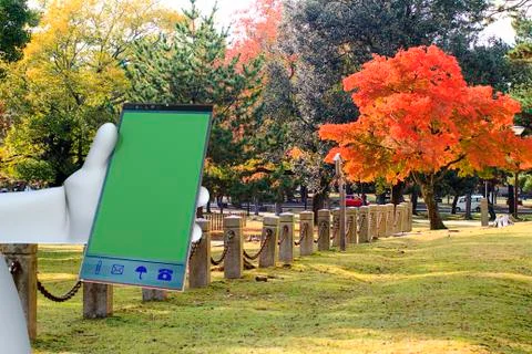 Working on big mobile phone 스톡 일러스트