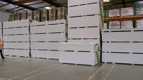 Working, Blue Collar Worker, Manual Worker, Warehouse, Drywall, Indoors, Day, Stock Footage 94128871