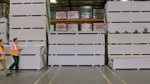 Working, Blue Collar Worker, Manual Worker, Warehouse, Drywall, Indoors, Day, Stock Footage 94129128