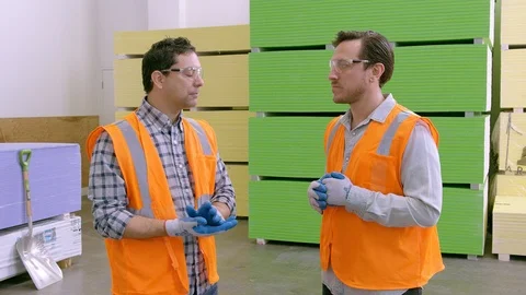 Working, Blue Collar Worker, Manual Worker, Warehouse, Drywall, Indoors, Day, Stock Footage 94131417