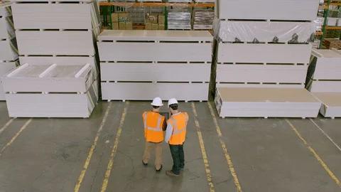 Working, Blue Collar Worker, Manual Worker, Warehouse, Drywall, Rear View, High Video stock 94250535