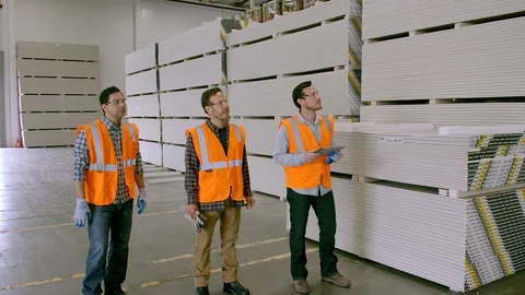 Working, Blue Collar Worker, Manual Worker, Warehouse, Drywall, Indoors, Day, Stock Footage 94393467
