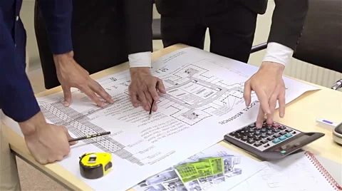 Working with blueprint of new project Stock Footage 57747404