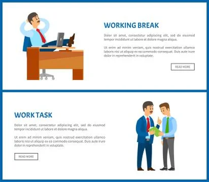 Working Break, Boss Resting in Office, Task Info Illustrazione stock