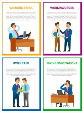 Working Break, Order at Workplace, Work Task Illustrazione stock