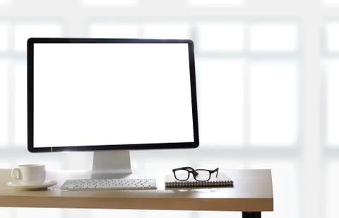 Working Businessman using a desktop computer of the blank screen Stock Photos