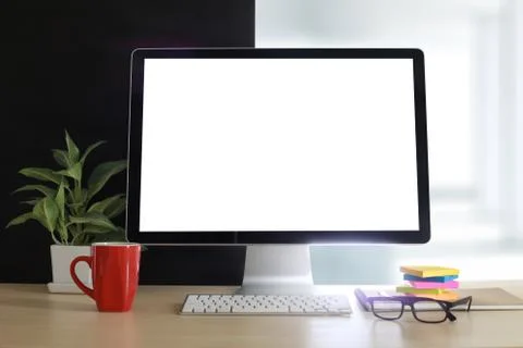 Working Businessman using a desktop computer of the blank screen 写真素材