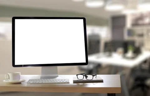 Working Businessman using a desktop computer of the blank screen Stock Photos