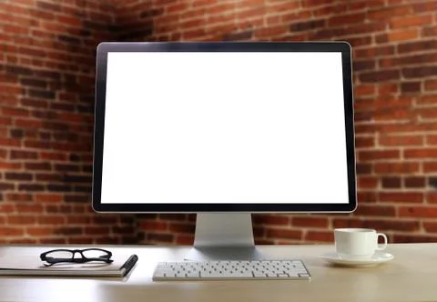 Working Businessman using a desktop computer of the blank screen Stock Photos