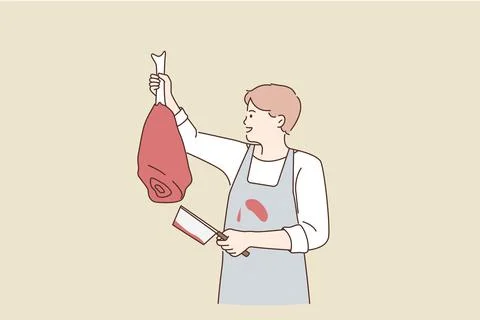 Working as butcher with meat concept. Illustrazione stock
