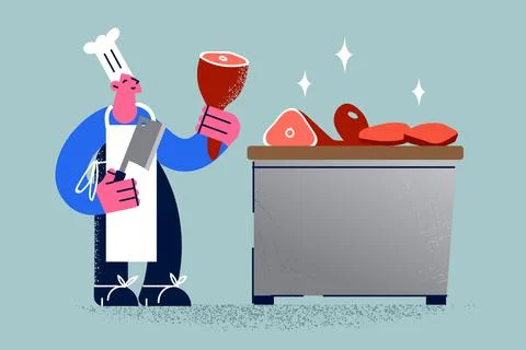 Working as butcher with meat concept. Stock Illustration
