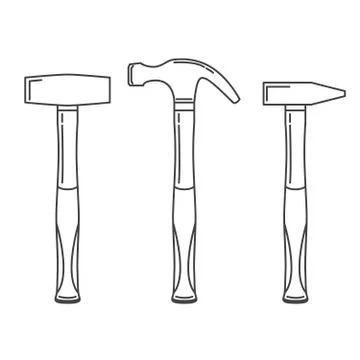 Working carpenter s tool. Set different hammers, mallets, nail-catcher. Stock Illustration
