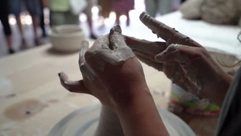 Working on a ceramic lathe, fa01 Stock Footage 277906226