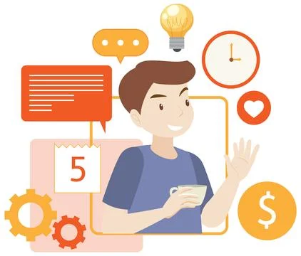 Working character flat design for web banner Stock Illustration