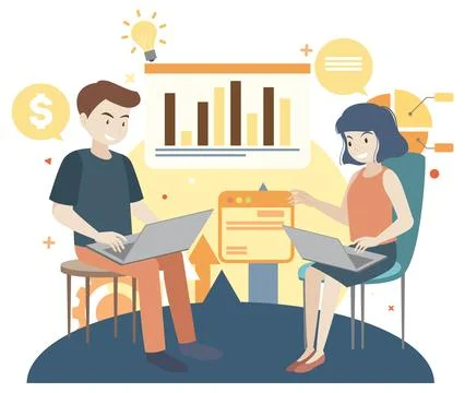 Working characters flat design for web banner Stock Illustration