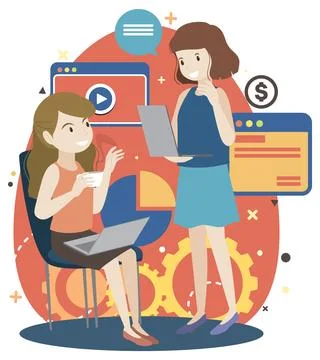 Working characters flat design for web banner Stock Illustration
