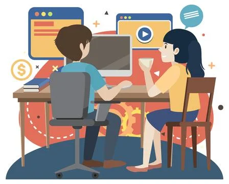 Working characters flat design for web banner Stock Illustration
