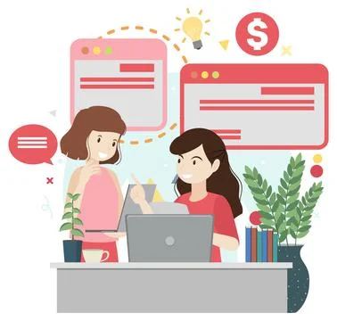 Working characters flat design for web banner Stock Illustration