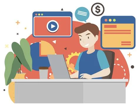 Working characters flat design for web banner Stock Illustration