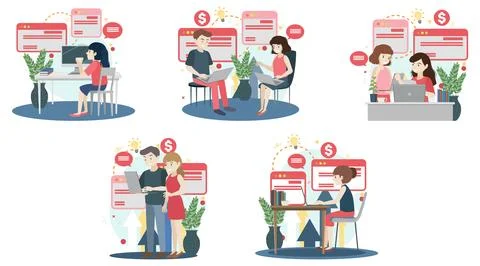 Working characters flat design for web banner Stock Illustration