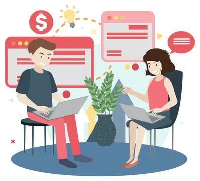 Working characters flat design for web banner Stock Illustration