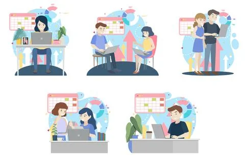 Working characters flat design for web banner Stock Illustration