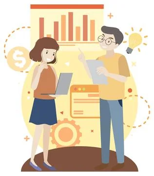 Working characters flat design for web banner Stock Illustration