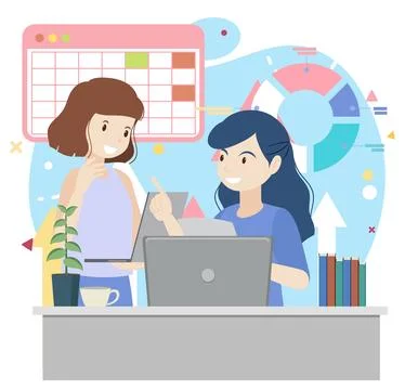 Working characters flat design for web banner Stock Illustration