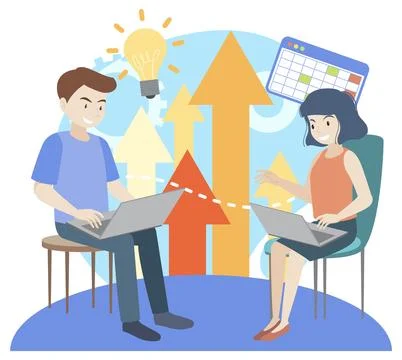 Working characters flat design for web banner Stock Illustration