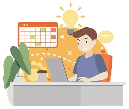 Working characters flat design for web banner Stock Illustration