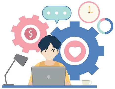 Working characters flat design for web banner Stock Illustration