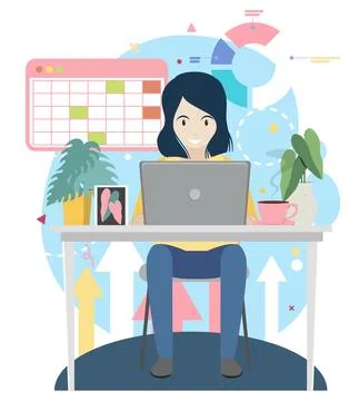 Working characters flat design for web banner Stock Illustration