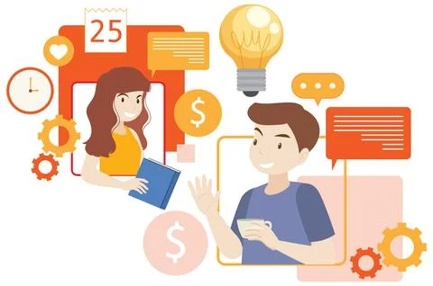 Working characters flat design for web banner Stock Illustration