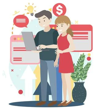 Working characters flat design for web banner Stock Illustration