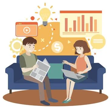 Working characters flat design for web banner Stock Illustration