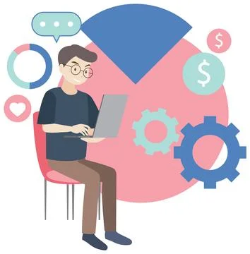 Working characters flat design for web banner Stock Illustration