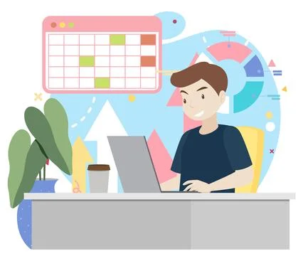 Working characters flat design for web banner Stock Illustration