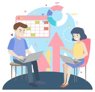 Working characters flat design for web banner Stock Illustration