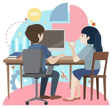 Working characters flat design for web banner Stock Illustration
