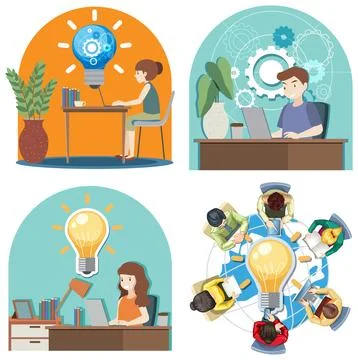 Working characters flat design for web banner Stock Illustration