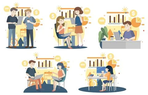 Working characters flat design for web banner Stock Illustration