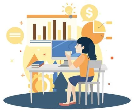 Working characters flat design for web banner Stock Illustration
