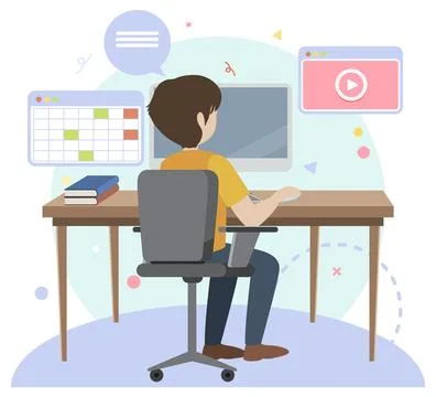 Working characters flat design for web banner Stock Illustration