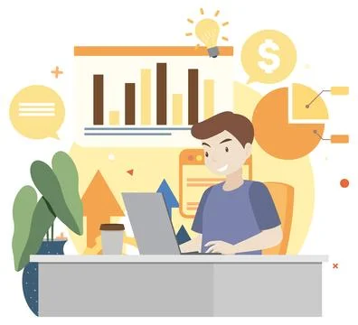 Working characters flat design for web banner Stock Illustration