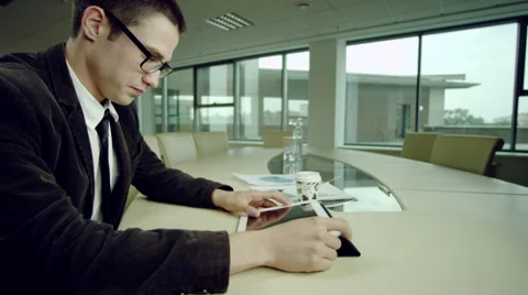 Working with charts and tablet Stock Footage 66906865