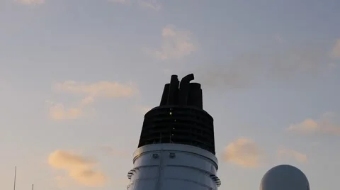 Working chimney of moving ship with clouds time lapse Video stock 47853538