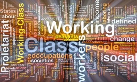 Working class background wordcloud concept illustration glowing Illustrazione stock
