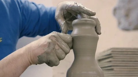 Working the clay with hands Stock Footage 87031305