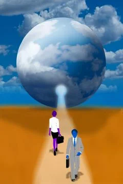 Working in the cloud. Illustrazione stock