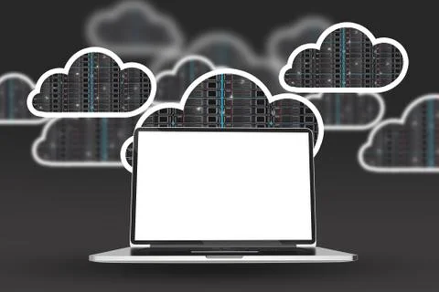 Working in the cloud. workstation connected to cloud network abstract illustr Illustrazione stock